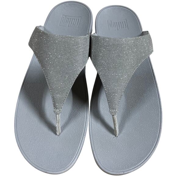 Fitflop Lulu Shimmerlux Thong Sandal Silver Women's Size 9 Excellent Condition - Picture 2 of 10